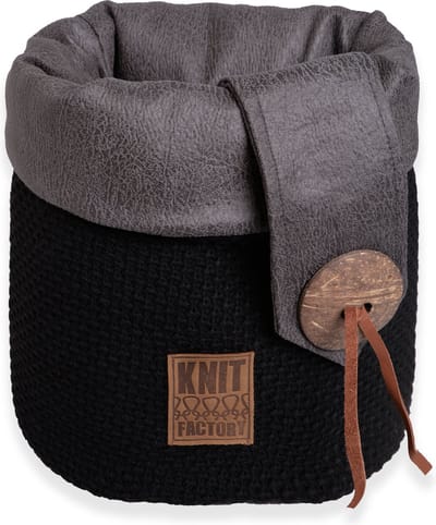 Knit Factory Lynn Gebreide Mand - Opbergmand - Plantenmand - Zwart - 35 cm