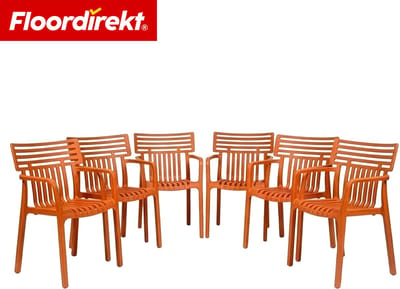 Floordirekt Tuinstoel Terrano - Stapelbare Designstoel Weerbestendig & UV-Bestendig - 6 Stuk - Oranje - Ideaal Voor Tuin, Balkon & Terras - Modern, Stevig & Onderhoudsvriendelijk - Comfortabele Outdoor Stoel Voor Elke Buitenruimte