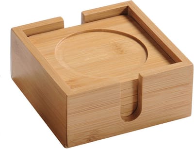 6 Delige Vierkante Onderzetters Set - FSC® Bamboe - Incl Onderzetter Houder - Bamboo Hout - 6 Stuks onderzetters voor glazen