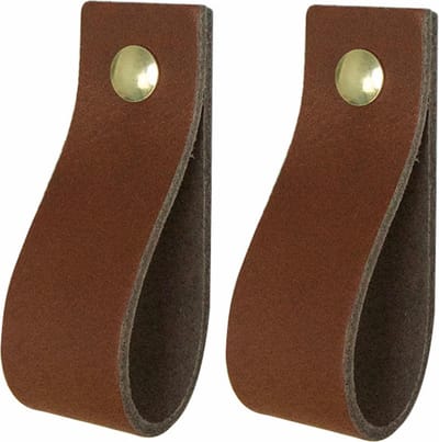 2x Leren handgrepen 'de lus' XS - LICHTBRUIN (12,6 x 2,5 cm) - incl. 3 kleuren schroefjes (handgreepjes - leren grepen - greepjes - leren lusjes)