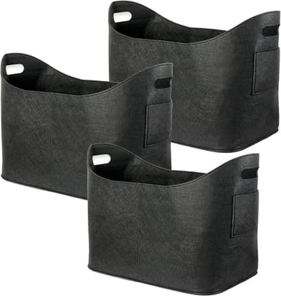 Vilten Brandhoutzak - Houtmand Krantenmand - Haardhout Opslaan - Stabiele Verwerking - 53 x 40 x 30 cm - Zwart