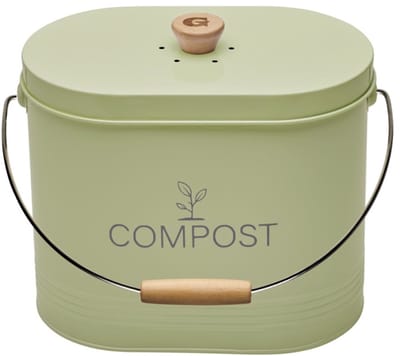 Guillouard Compostemmer – 7 L – Ovaal – Pastelgroen – Met Deksel en Koolstoffilter – Keukencompost