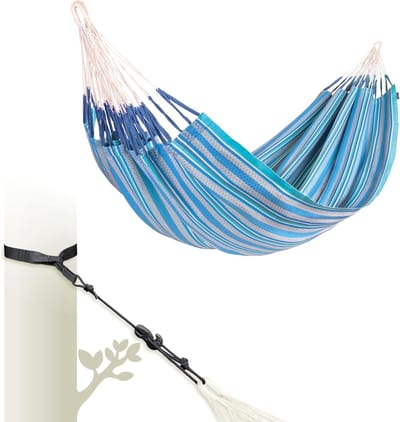 Kingsize Hangmat - Dubbele Hangmat - Buiten Ontspannen - Biologisch Katoen - 260x180 cm - Azure