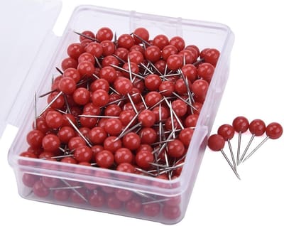 Dailygoods - 300 stuks kaart spijkers 5 mm ronde kop steekspelden gekleurde kop pushpins kunststof kop pins map pinnen markeringsnaalden prikbord spelden voor wereldkaart, kurkbord, stofmarkering rood