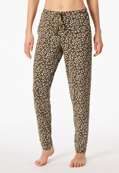 Langere broek met manchetten, bloemen- en luipaardprint, olijfgroen - Mix+ Relax 34