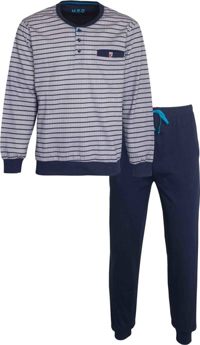 MEQ Heren Pyjama - 100% Katoen - Polo Sluiting - Lichtgrijs - Maat XXL