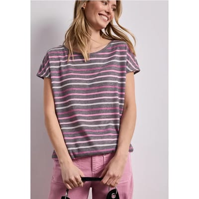Shirt met korte mouwen, ronde hals en strepen