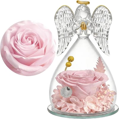 Eeuwige Roos Engel - Gepreserveerde Bloem - Cadeau Geven - Handgemaakt Design - 13 x 7 cm - Roze