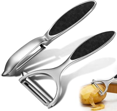 dunschiller, roestvrij staal, tweesnijdend pendelmes, roestvrij vaatwasmachinebestendig, 2 stuks voor keuken, voor fruit, wortels, aubergines, paar, mango, komkommers, chocolade met