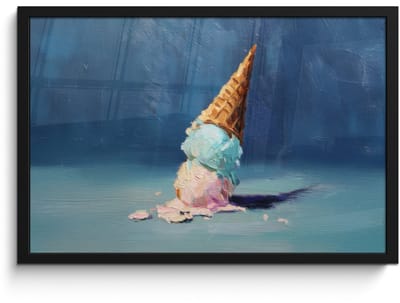 Poster in lijst - Fotolijst 60x40 cm - Posters - Ijshoorn - Bolletjes - Smelt - Roze - Posterlijst zwart - Decoratie - Wanddecoratie woonkamer - Muurdecoratie slaapkamer