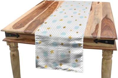ABAKUHAUS Sterren-tafelrunner – 40x225 cm – doodlefiguren – blauw/grijs