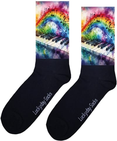 LuckyDay Socks - Regenboog sokken - Piano sokken - Verjaardag cadeau vrouw en man - Vrolijke sokken - Valentijns cadeau - Kerst sokken - Grappige sokken - Leuke dames en heren sokken - Moederdag - Vaderdag - Socks maken Happy - Maat 37-44