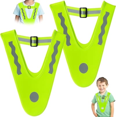 Veiligheidsvest voor Kinderen met Reflecterende Armband - Set van 2, Reflecterend Vest voor Fietsen, School en Buitenspelen, 360° Reflectietape voor Optimale Zichtbaarheid