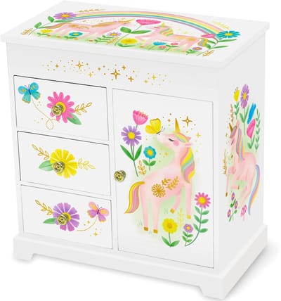 Dailygoods- Sieradendoos Muzikaal - Sieradendoos voor Meisjes - Juwelendoosje - Prinses - 22,9 x 12,7 x 23,5 cm - Stevig Grenen Vezelplaat - Juwelendoos