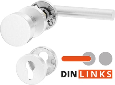 ERGO line NINA Links, Roestvrijstalen Deurkrukset, Knop-Kruk, Garnituur met vaste deurknop en linker deurkruk, PZ-cilinder, Rozetgarnituur met deurknop, wisselgarnituur deurknop en deurkruk, RVS V2A