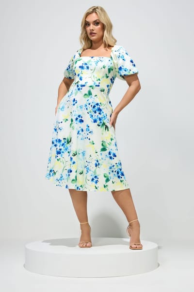 Yours London Witte Jurk Met Bloemenprint En Vierkante Hals Size 42