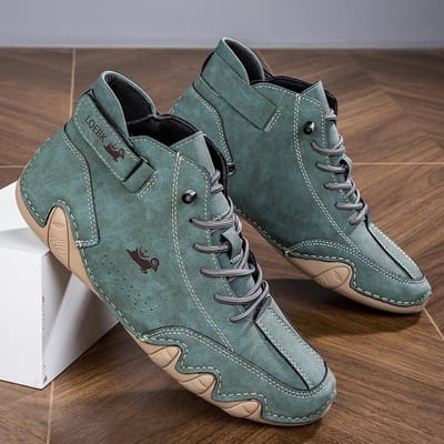 Bottes en cuir pour hommes, chaussures décontractées d'hiver pour hommes, baskets montantes, mocassins de luxe à la mode, bottines confortables pour femmes 36 black