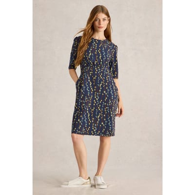 White Stuff Olivia Jersey Dress Navy Print Maat: 12 REGULAR | Midi Jurken Outlet | Dames | Blauw