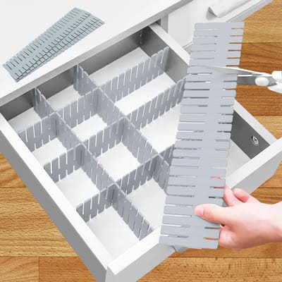 16 stuks ladeverdelers, verstelbaar lade-opbergsysteem, blauwe scheidingswanden, voor kast, ondergoed, sokken, doe-het-zelf bureau-organizer