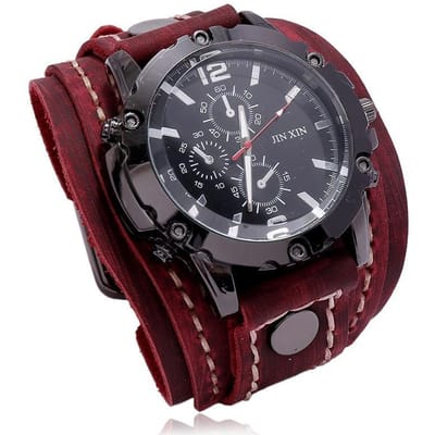 Mode Steam Punk Rock Style Bracelet En Cuir Montre-Bracelet Rouge Bleu Vert Noir Marron Véritable Bracelet En Cuir Montre 1PC gray