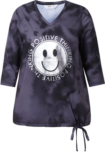 Angel of Style - Dames - T-shirt regular fit glanzende smiley - Zwart - Maat 44