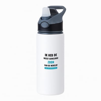 Hacebo® - ik heb de meest geweldige zoon van wereld (klopt, deze mok heb ik van hem) waterfles met rietje zwart - de meest geweldigste zoon - verjaardagscadeau - verjaardag - cadeau - cadeautje voor zoon - water fles - 650ML
