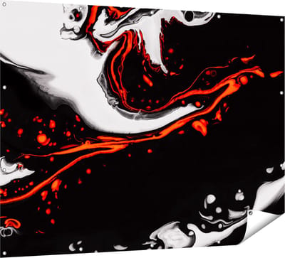 Gards Tuinposter Abstracte Kunst - Zwart en Wit met Rood - 160x120 cm - Tuindoek - Tuindecoratie - Wanddecoratie buiten - Tuinschilderij