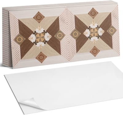 Coloray Plaktegels - Mozaïekpatroon met ornamenten Zelfklevende Wandtegels - 40 cm x 20 cm - Bruin Plaktegels - 10 stuks - Rechthoek PVC Tegels - Plaktegels Badkamer - Vloertegels Zelfklevend - Vinyl Tegels Zelfklevend - Portugese Tegels