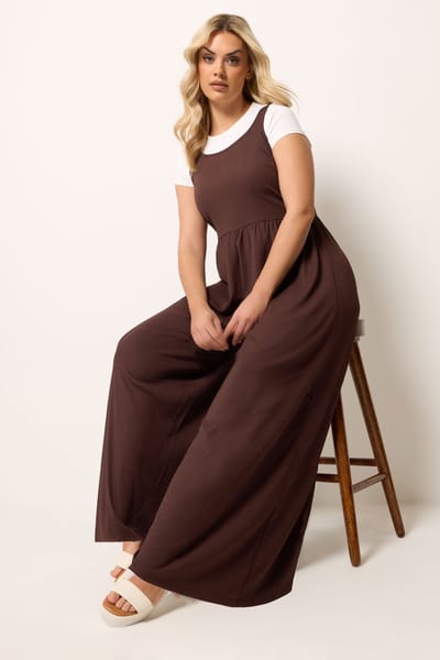 Yours Chocoladebruine Jumpsuit Met Een Textuur Size 42