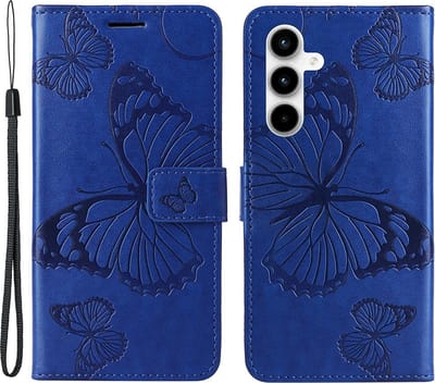 Coverup Hoesje - Geschikt voor Samsung Galaxy A35 Hoesje - Coverup Vlinders Book Case - Blauw