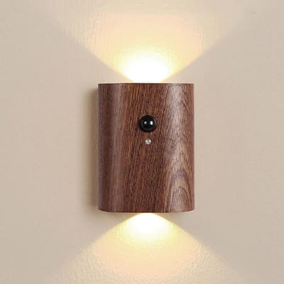 Daity Slimme nachtlamp met trapverlichting - Oplaadbare trapverlichting met bewegingssensor - 2700K warmwitte LED walnoot - voor veiligheid in de gang van de slaapkamer (1 verpakking)