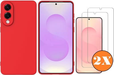 Hoesje geschikt voor Samsung Galaxy S25 Edge Hoesje siliconen Rood zacht siliconen hoesje TPU - met Samsung S25 Edge Screenprotector - 2 stuks