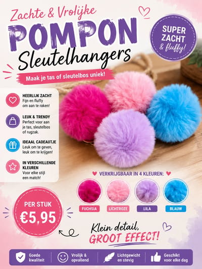 Pompom sleutelhanger Lila 6 cm Laserkado