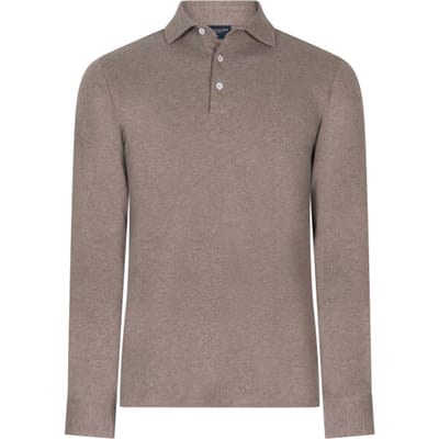 Cavallaro Napoli Polo Camicia Long Sleeve Fine Mélange Dark Taupe Melange / male