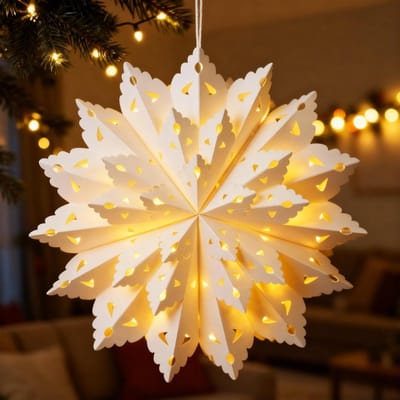 45 cm Verlichte Kerstster, 3D Papieren Ster voor Ophangen met Lichten, Kerstdecoratie voor Raam en Binnengebruik