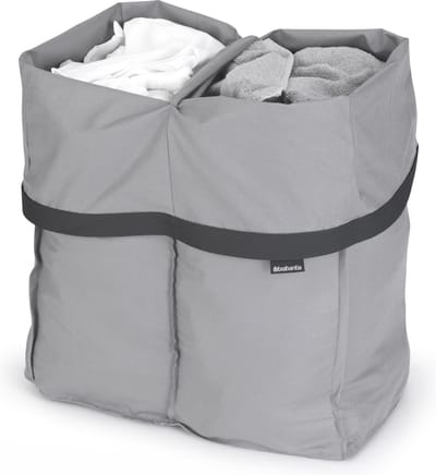 Brabantia - Bo Waszak 2 x 45L - Vervangende tas voor Bo Wasmand - Twee compartimenten voor eenvoudig sorteren - Draagbaar & Hygiënisch - Katoenen tas met klittenbandsluiting - Grijs