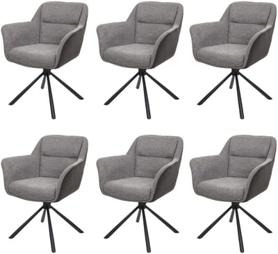 Set van 6 eetkamerstoelen MCW-K33, keukenstoel Stoel, draaibare autostand, stof MVG ~ kunstleer, grijs-donkergrijs