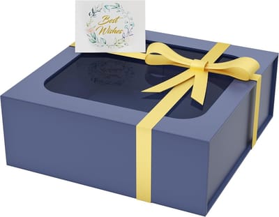 Dailygoods- Geschenkdoos met venster 19 x 19 x 7,6 cm - Geschenkdozen met deksel - Vouwbare doos - Magnetische sluiting - Cadeauverpakking - Luxe uitstraling - Cadeaudoos