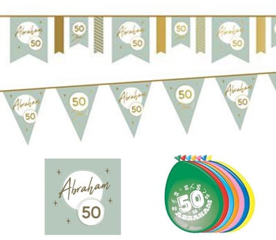 Feest pakket Abraham groen goud S - versiering - Abraham 2023 4 delig.