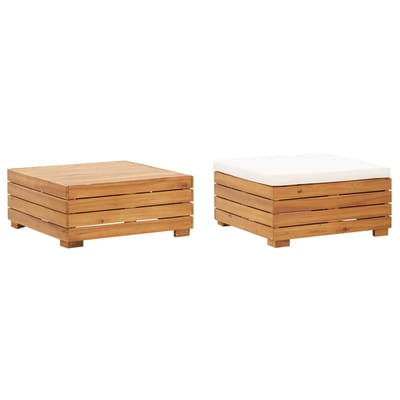 vidaXL - Tuintafel - en - voetensteun - met - kussen - massief - acaciahout