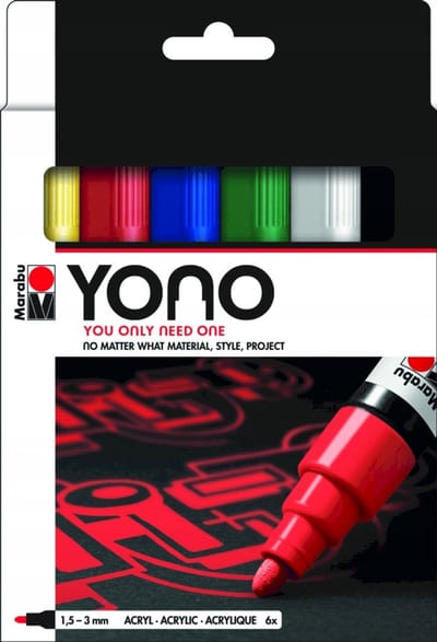 YONO acrylstiftenset - 6 basiskleuren voor elk oppervlak