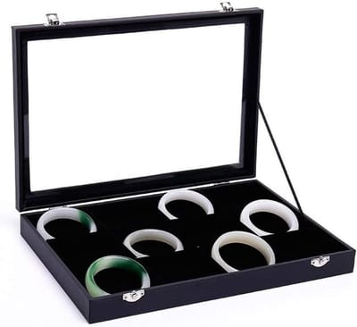 Sieradenkist Organizer - Juwelendoos Lade - Sieraden Opbergen - Met Glazen Deksel - 24x35x5cm - Grijs Zwart