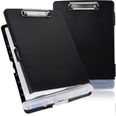 Clipboard met Opbergruimte, Plastic Verpleegkundige Clipboard met Penhouder, Stevige Draagbare A4 Bestandenmap voor School, Kantoor en Medisch Gebruik, Zwart