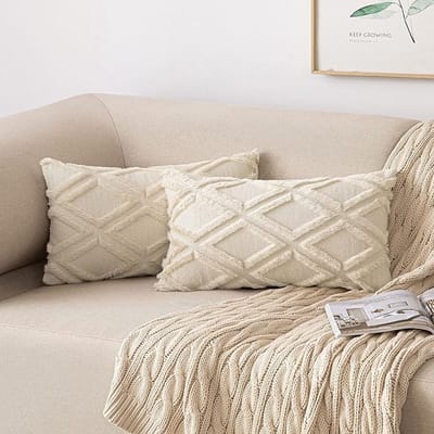 Famanu - Kussenslopen, voor sierkussens, set van 2, wol, fluweel, boho, decoratief kussen, voor de bank, slaapkamer of woonkamer, 30 x 50 cm, beige