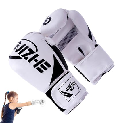 Kinder Bokshandschoenen - Kickboks Trainingshandschoenen - Vechtsport Training - Schokabsorberend PU Materiaal - 180 Gram - Zwart Wit