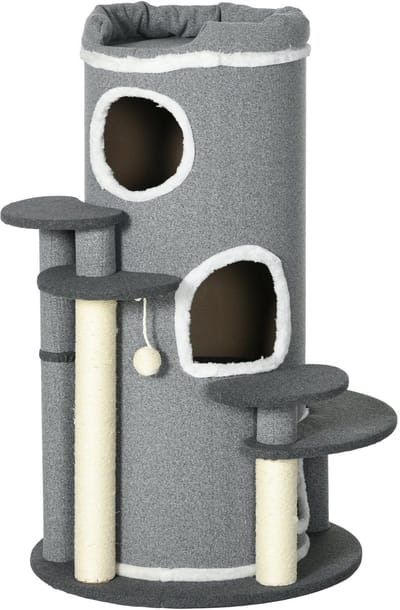 Merax Krabton Kat 99cm met Ligplekken Speelbal en Kattenbed Krabmeubel Grijs voor 1 tot 2 Katten