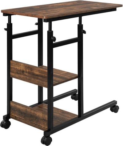 Jently salontafel - bijzettafel - verstelbaar - met wielen - voor woonkamer/slaapkamer - vintage wood
