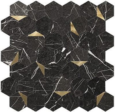 Zelfklevende Mozaïek Steenstrip Hexagon Mat Zwart Wit Goud Marmer
