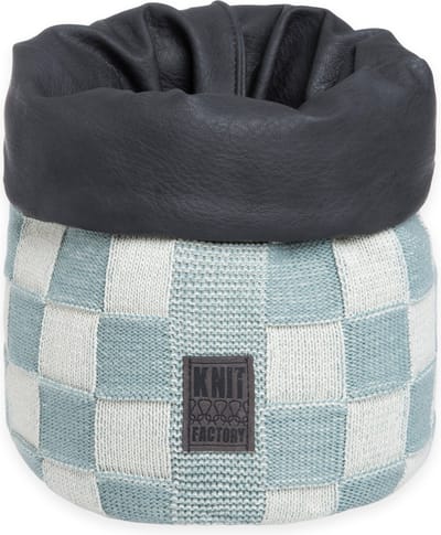 Knit Factory Gebreide Mand - Keuken Opbergmand - Plantenmand Block - Ecru/Stone Green - 25 cm