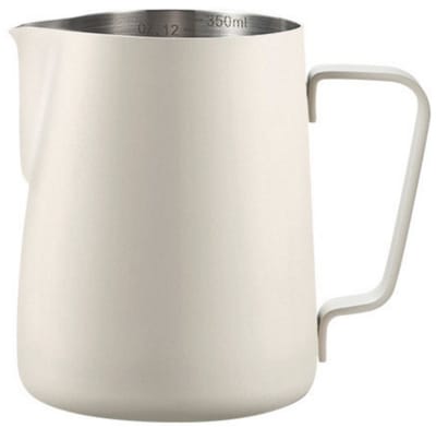 Melkkan - Melkkannetje opschuim - Melkopschuimkan - Milk Pitcher - Melkkannetje - Latte Art - Roosternaald - 304RVS - 350ml - wit